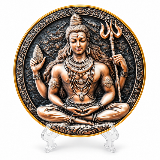 Shiva Relief Art Decorative Plate on Display Stand