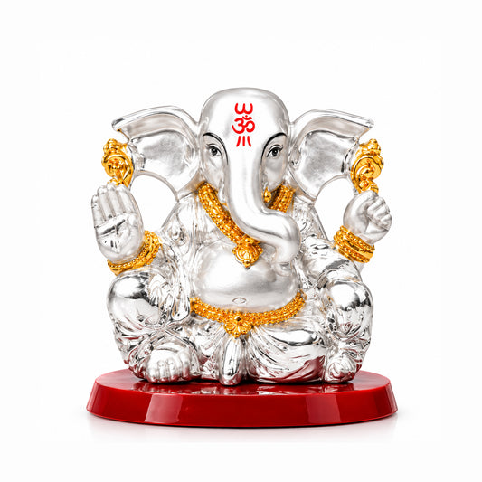 Silver & Gold Finish Ganesha Car Dashboard Idol