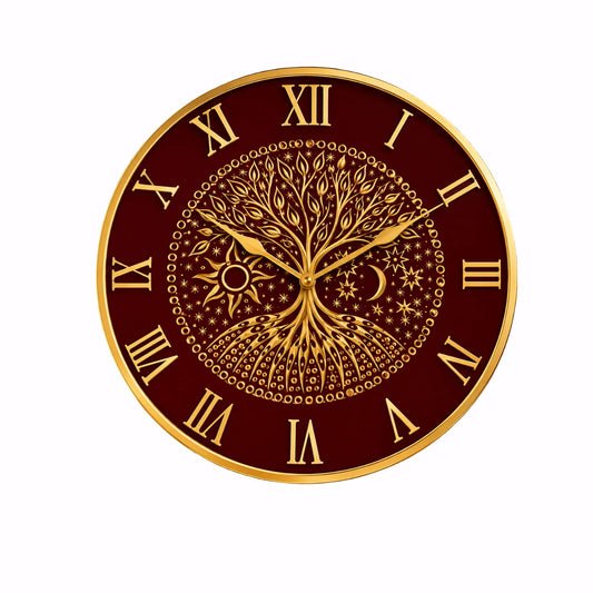 Tree of Life Celestial Maroon & Gold Designer Wall Clock