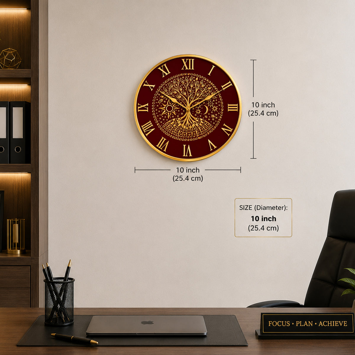 Tree of Life Celestial Maroon & Gold Designer Wall Clock