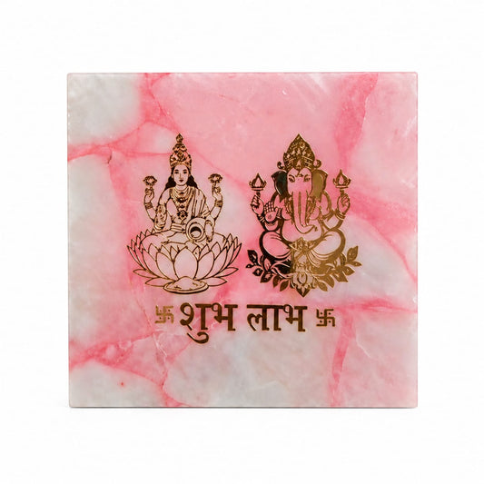 Laxmi Ganesha Tea Light Holder on Natural Rose Quartz.