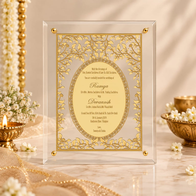 Golden Leaf Intricate Acrylic Wedding Invitation Frame