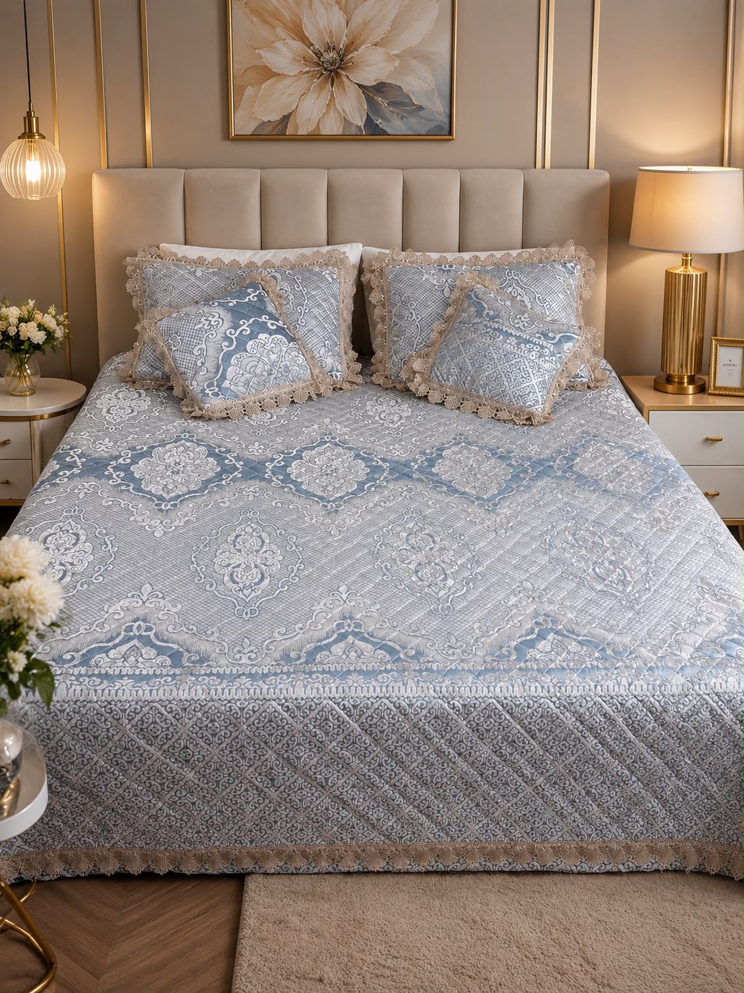 Prada Blue Lace 5-Piece Luxury Bedcover Set