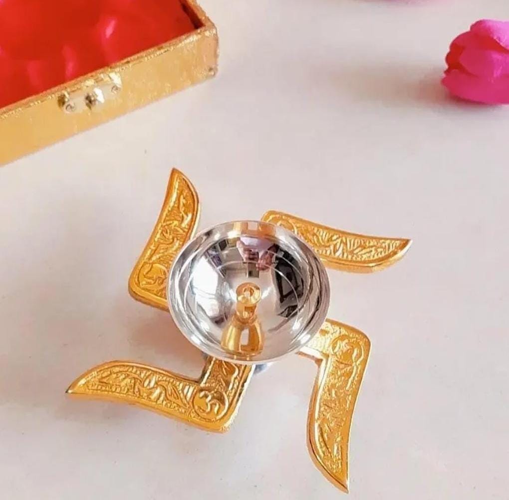 Gold Plated Brass Swastik Diya
