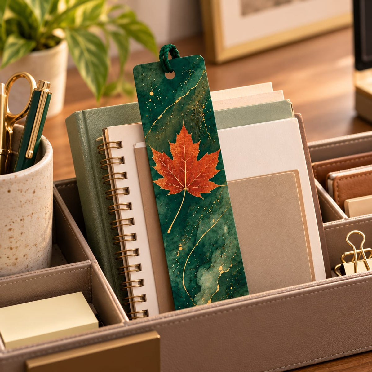 Green and Gold Leaf Bookmark