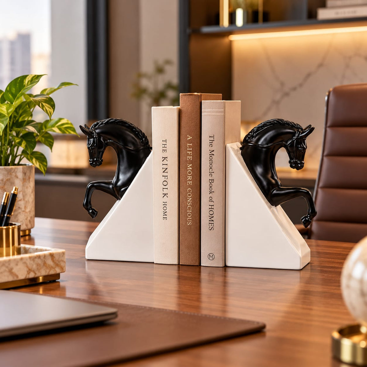 Majestic Black Horse Bookends Set