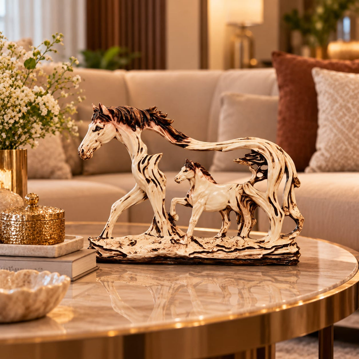 Galloping Horse & Foal Family Figurine