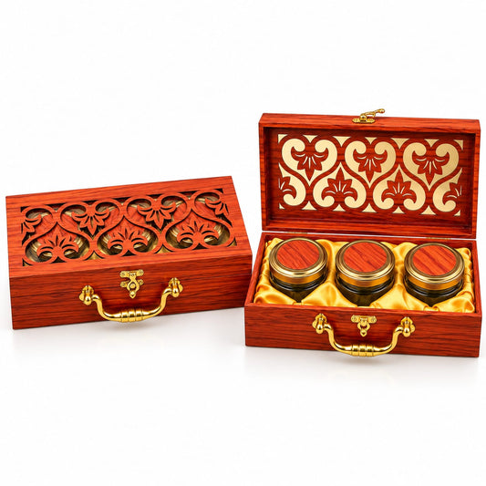 Elegant 3-Jar Teak Wood Dry Fruit Gift Hamper