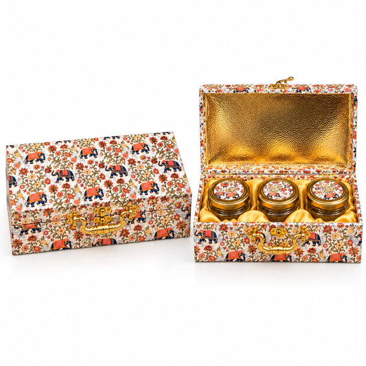 Bronze Floral 3-Jar Premium Dry Fruit Gift Box Set