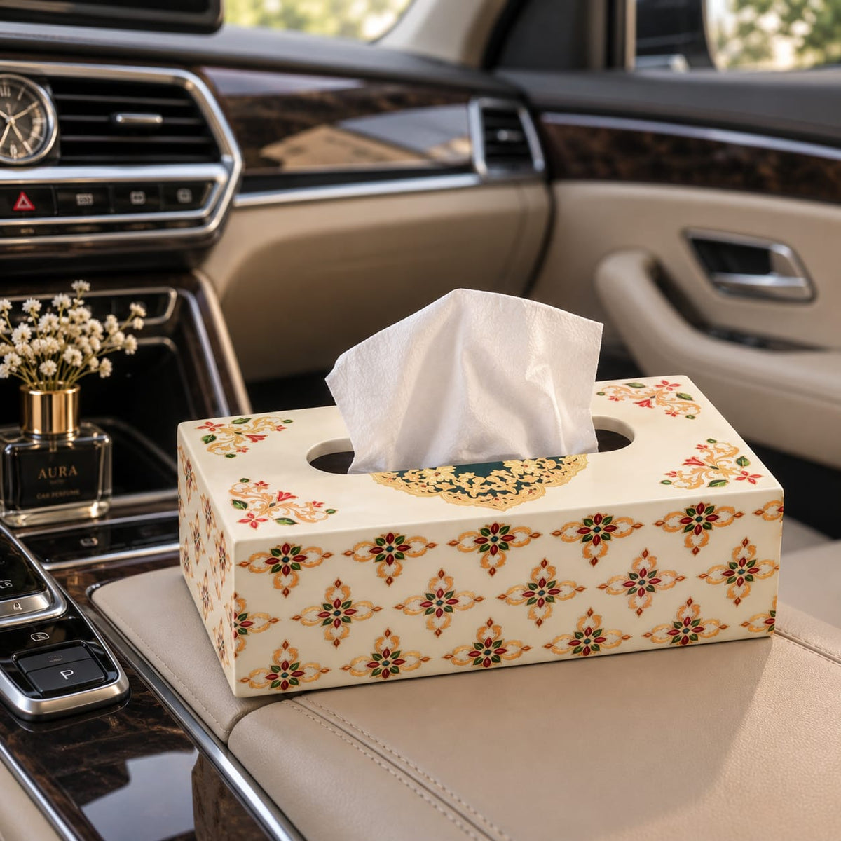 Traditional Motif Wooden Tissue Box Cover