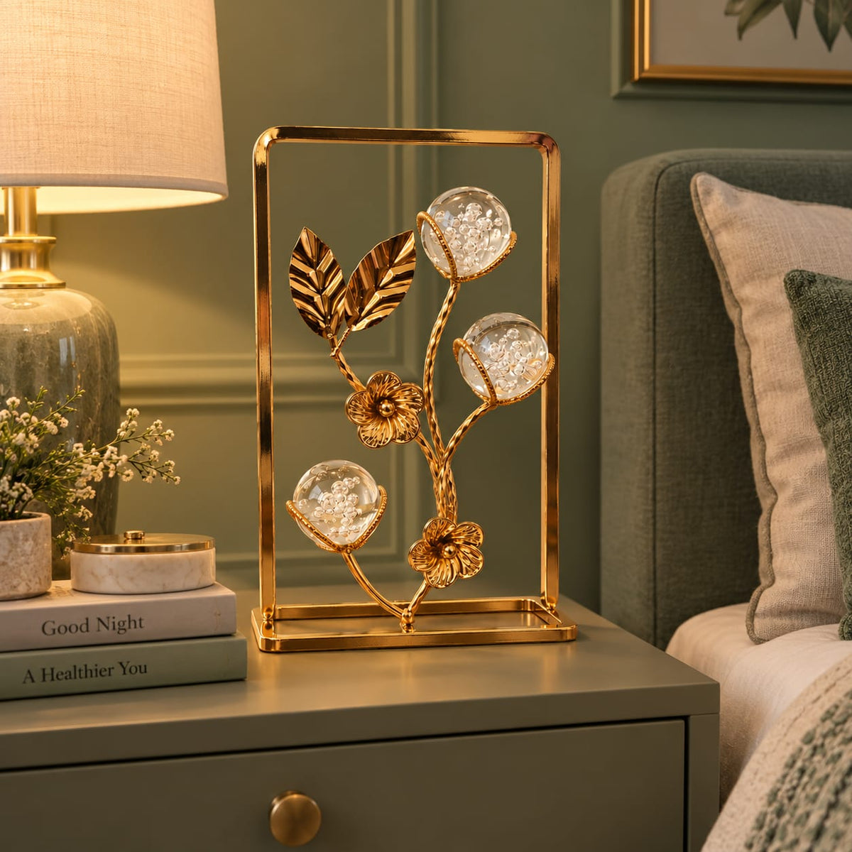 Gold Floral and Crystal Ball Showpiece