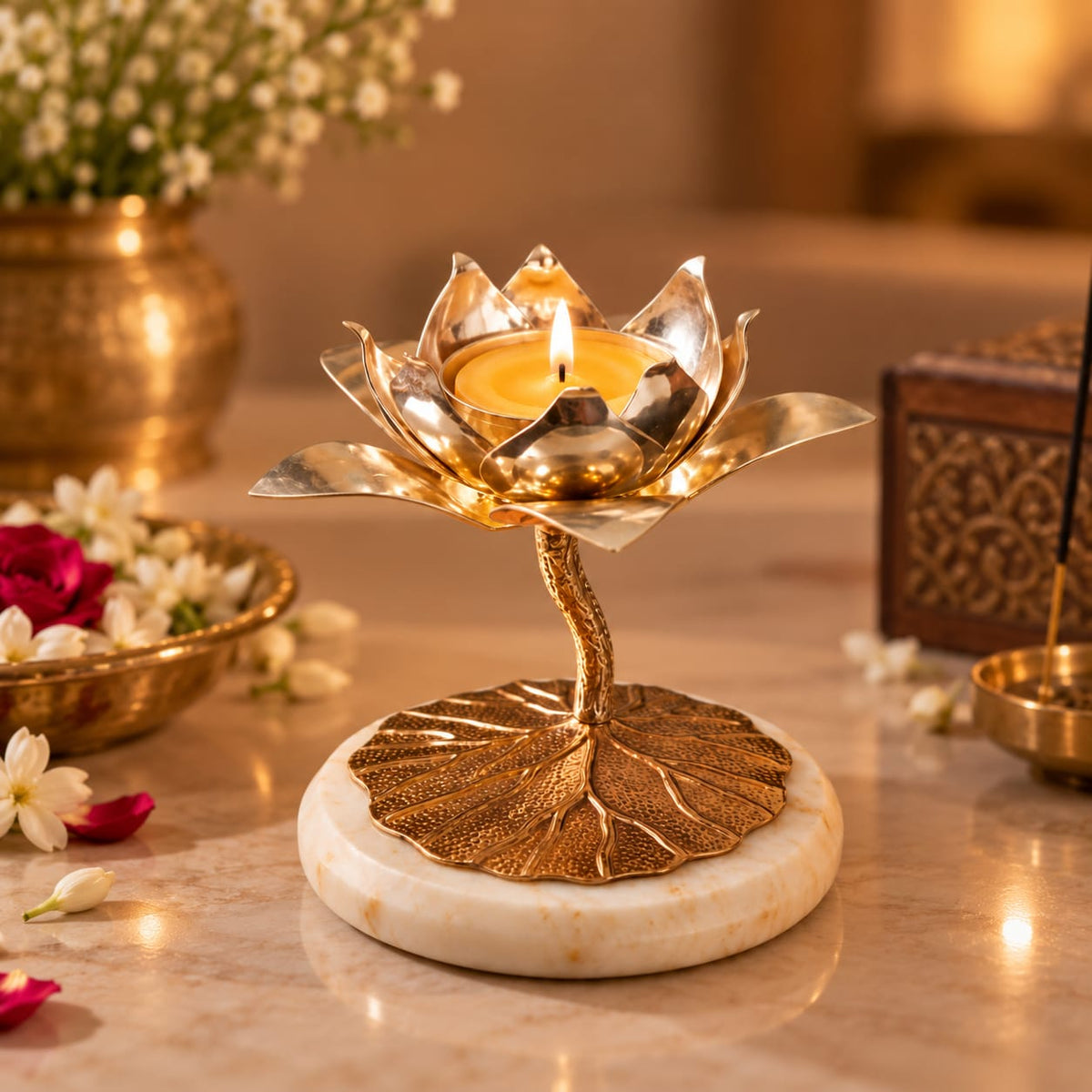 Elegant Lotus Diya Tea-Light Holder
