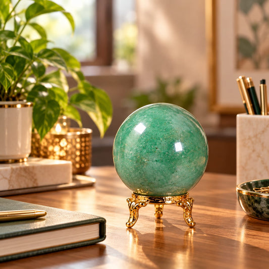 Natural Green Aventurine Crystal Sphere with Stand