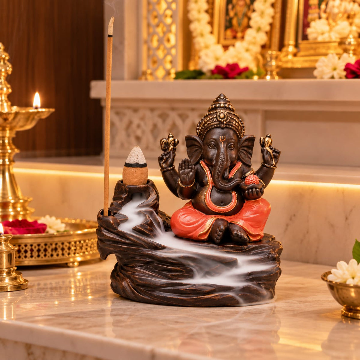 Lord Ganesha Backflow Incense Burner & Stick Holder | Divine Yoga Pose Ganpati Idol for Home Temple & Living Room Decor