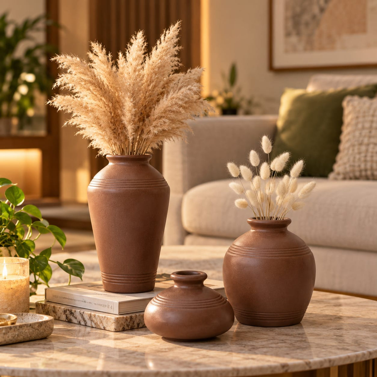 Set of 3 Minimalist Terracotta-Style Pots for Living Room & Home Decor