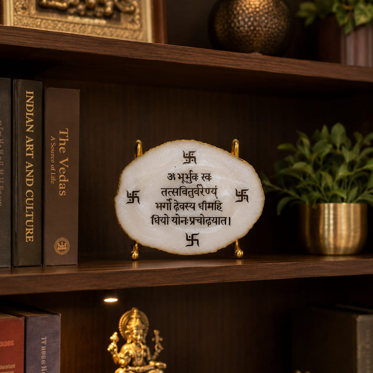 Divine Gayatri Mantra White Agate Table Accent - detail view