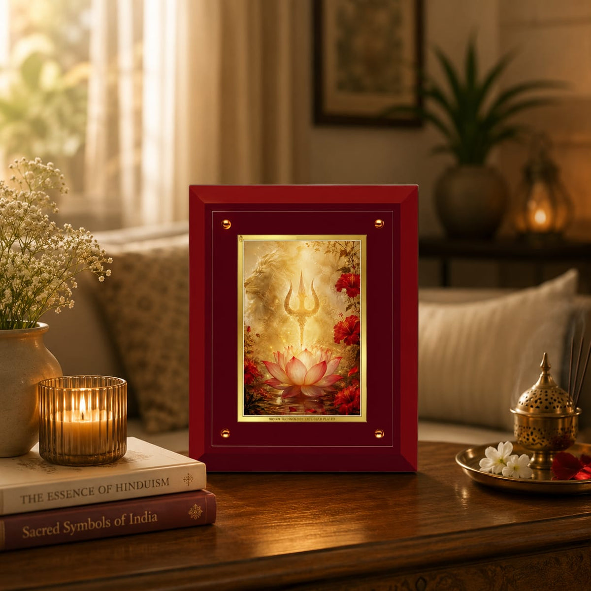 Divine Trishul and Lotus MDF Framed Art