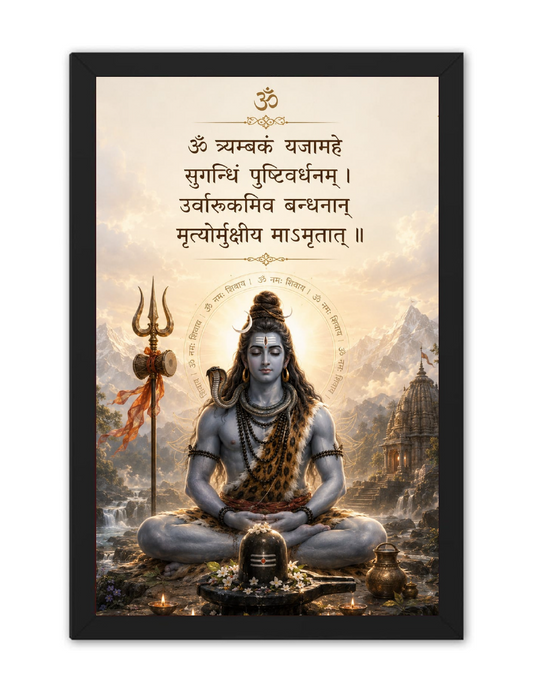Maha Mrityunjaya Mantra Lord Shiva Double Glass Black Framed Art - close-up detail