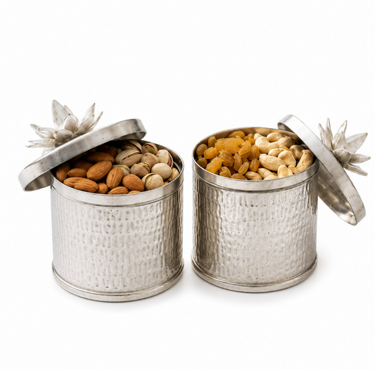 Silver Hammered Storage Containers with Lotus Lid - close-up detail