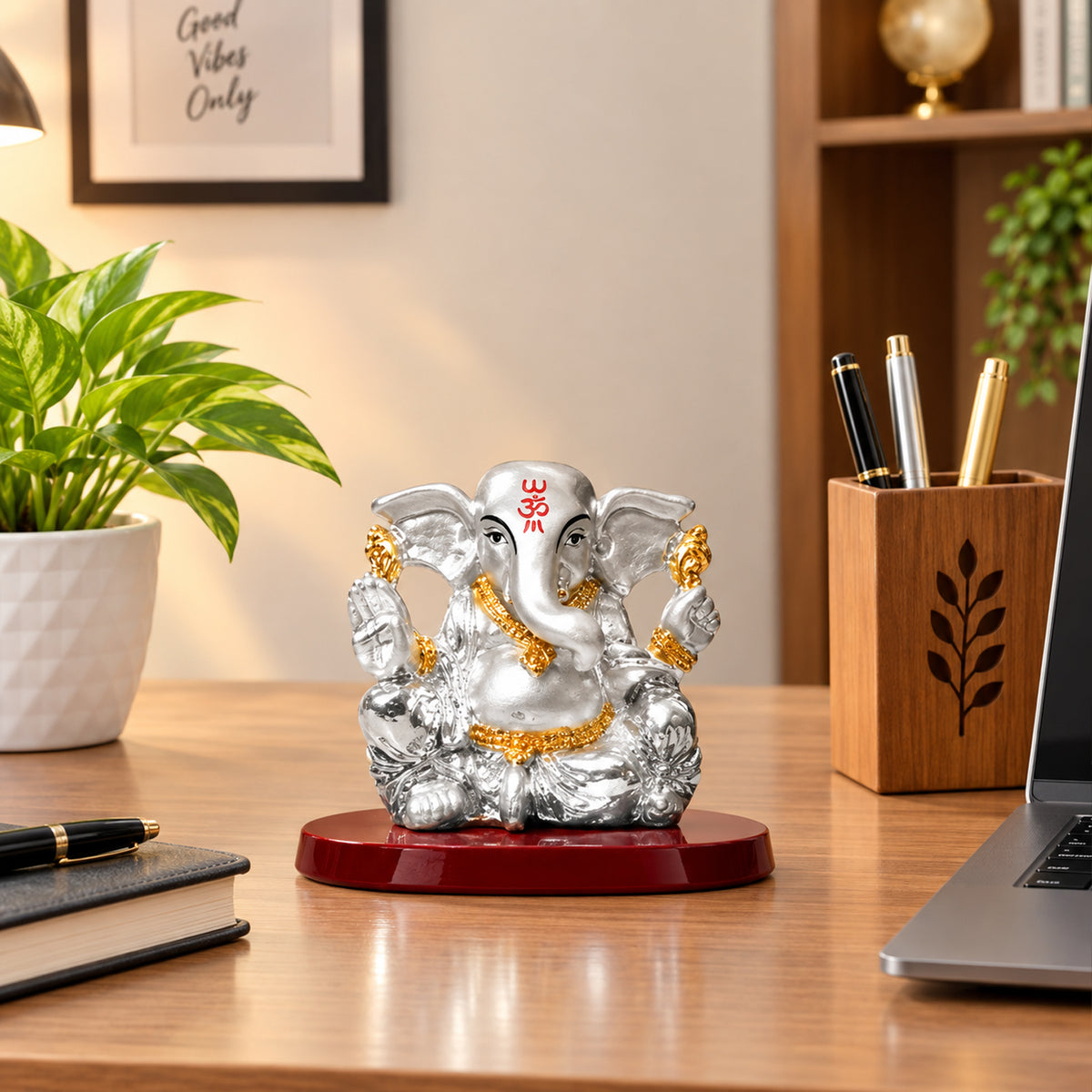 Silver & Gold Finish Ganesha Car Dashboard Idol