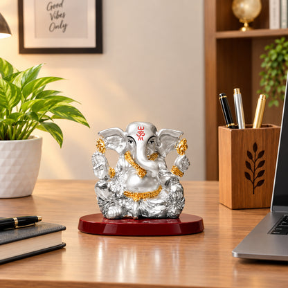 Silver & Gold Finish Ganesha Car Dashboard Idol