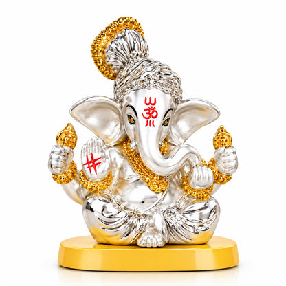 Silver & Gold Finish Ganesha Car Dashboard Idol