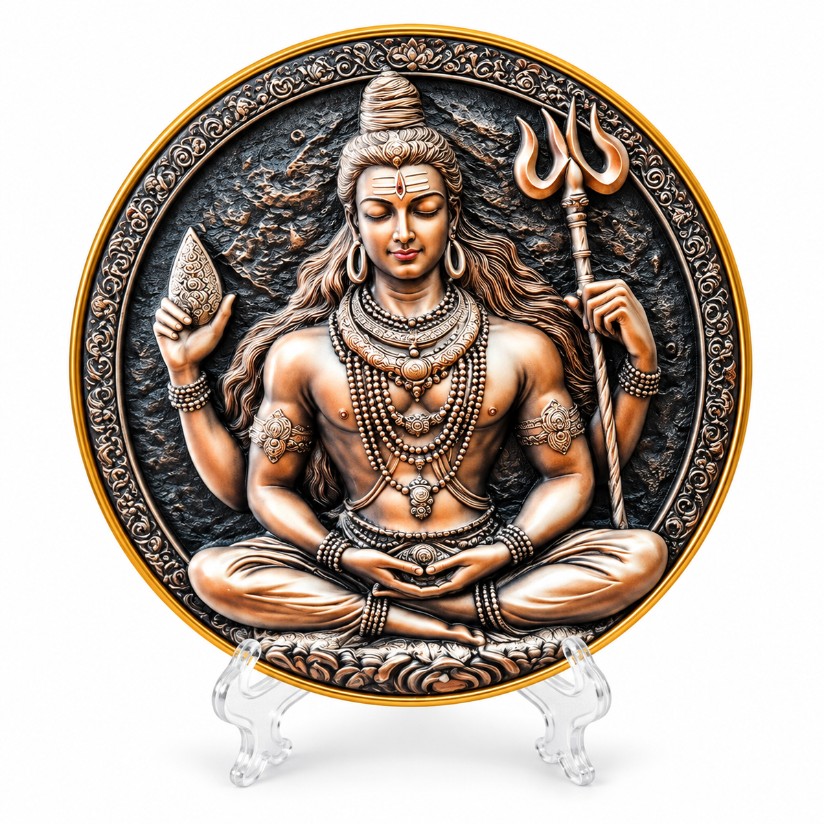 Shiva Relief Art Decorative Plate on Display Stand