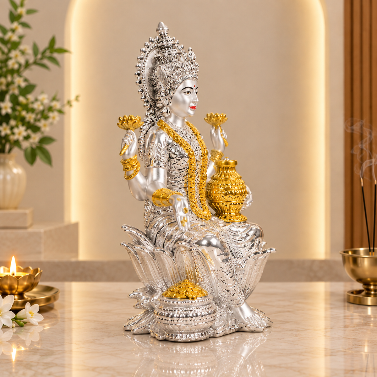 Divine 999 Silver Goddess Lakshmi Idol