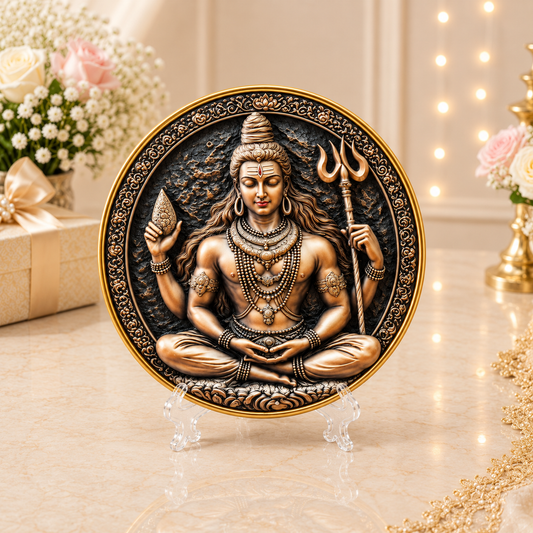 Shiva Relief Art Decorative Plate on Display Stand