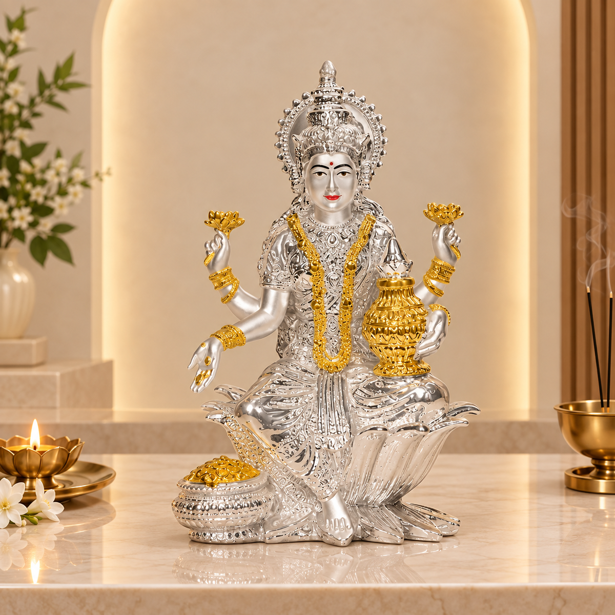 Divine 999 Silver Goddess Lakshmi Idol