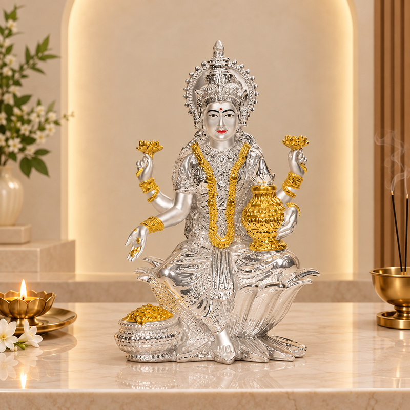 Divine 999 Silver Goddess Lakshmi Idol