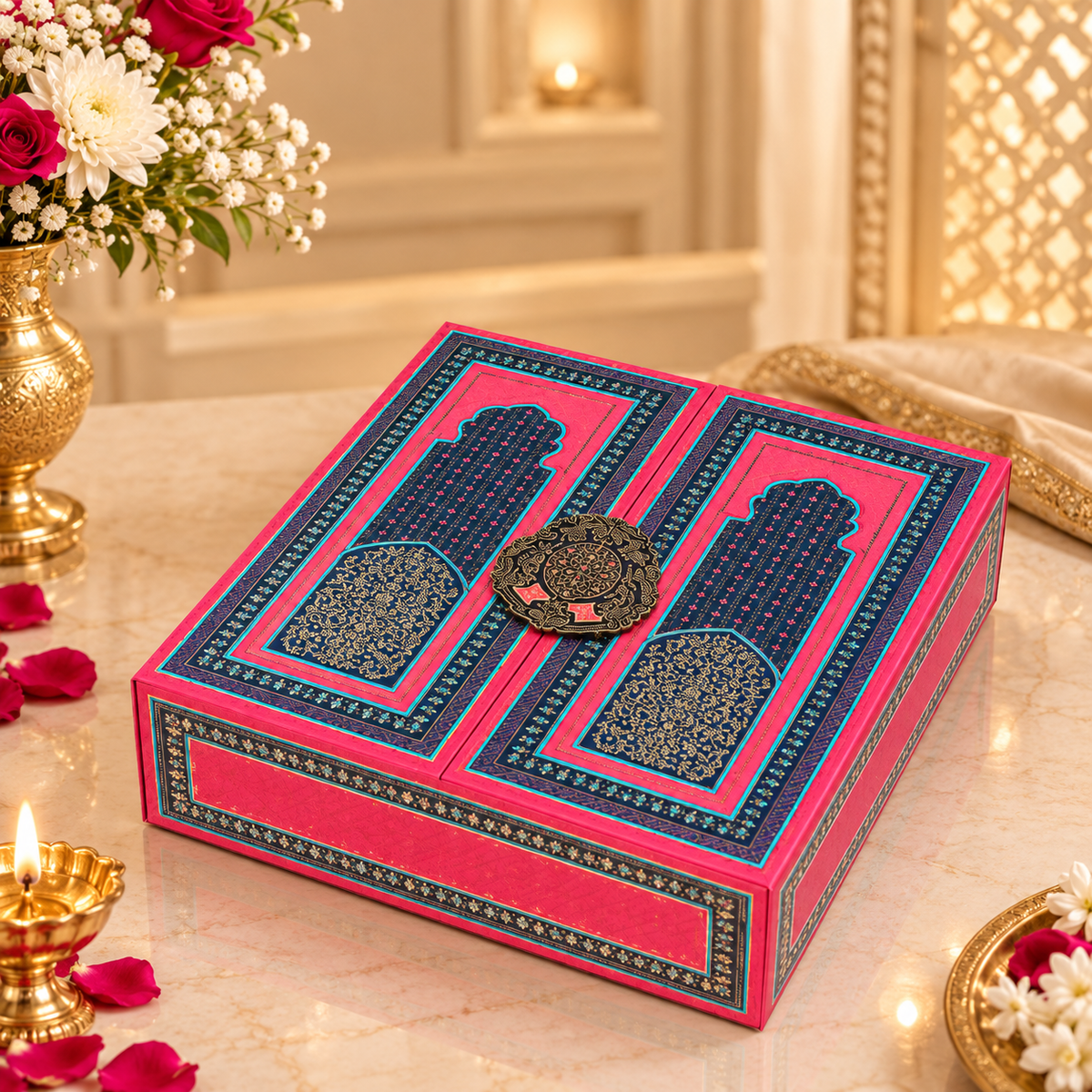 Pink Mahal Box – Regal Rajasthani Invitation Box