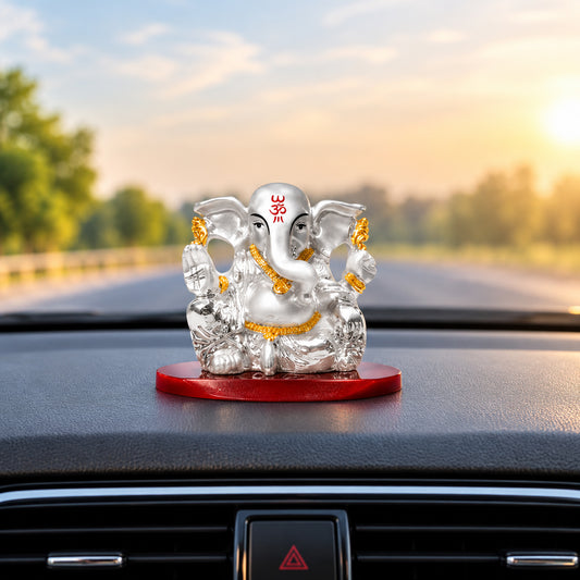 Silver & Gold Finish Ganesha Car Dashboard Idol