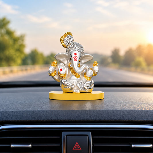 Silver & Gold Finish Ganesha Car Dashboard Idol