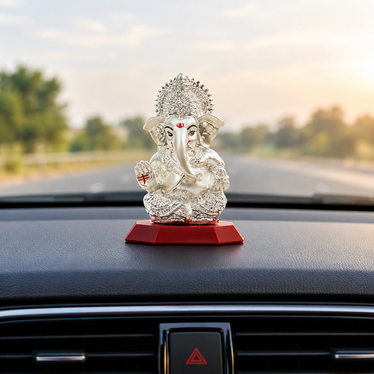 Silver Finish Ganesha Car Dashboard Idol