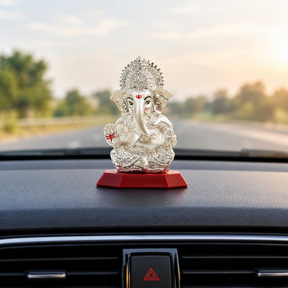 Silver Finish Ganesha Car Dashboard Idol