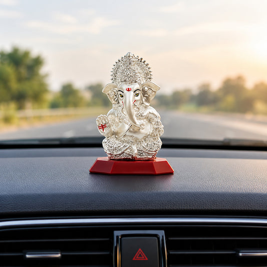 Silver Finish Ganesha Car Dashboard Idol