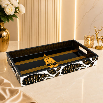 Modern Black and Gold Feather Print Serving Tray
