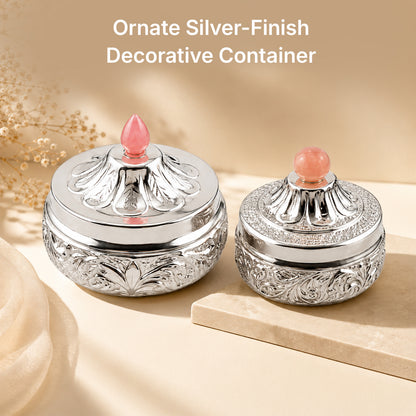 Ornate Silver-Finish Decorative Container