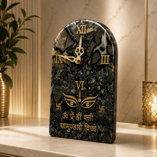 Elegant Grey Semi-Precious Stone Tabletop Clock