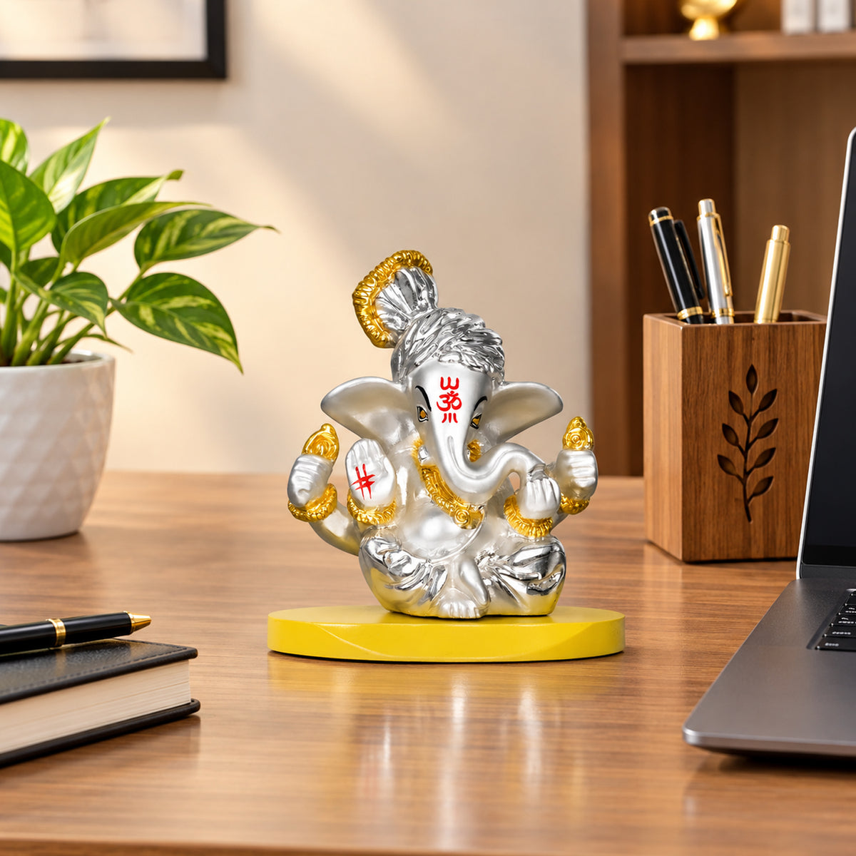 Silver & Gold Finish Ganesha Car Dashboard Idol