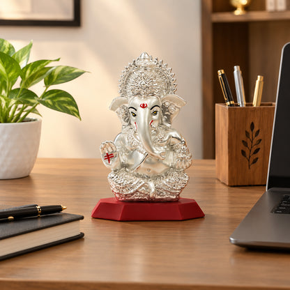 Silver Finish Ganesha Car Dashboard Idol