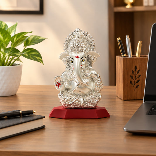 Silver Finish Ganesha Car Dashboard Idol