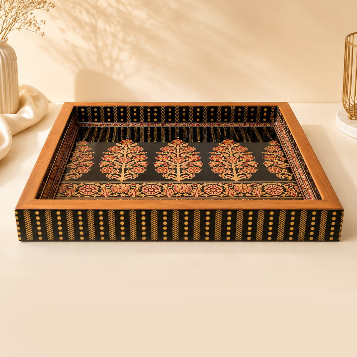 Ornate Brocade Pattern Decorative Serving Tray