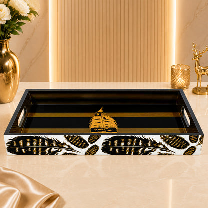 Modern Black and Gold Feather Print Serving Tray