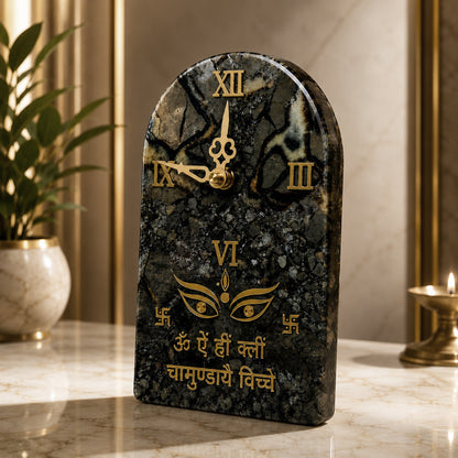 Elegant Grey Semi-Precious Stone Tabletop Clock