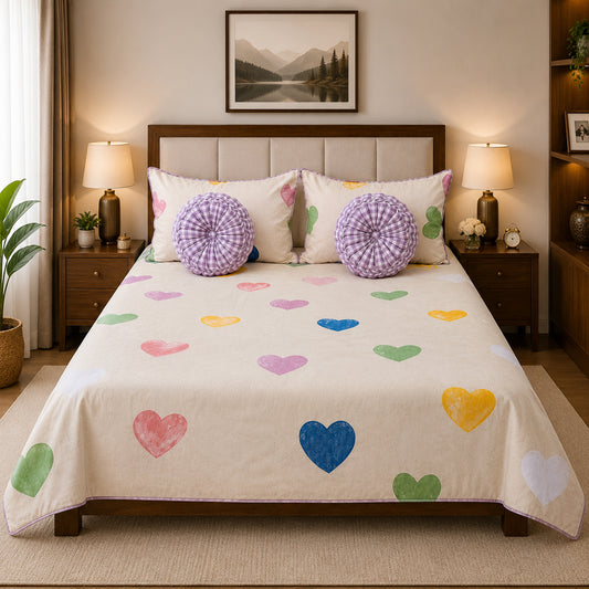 Pure Cotton Colorful Hearts-Pattern Bedsheet Set