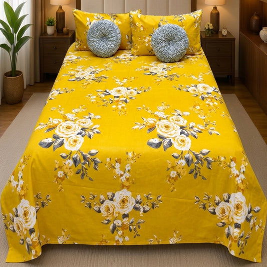 Pure Cotton Yellow Floral Bedsheet Set