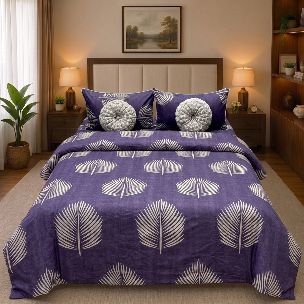 Pure Cotton Leaf-Pattern Bedsheet Set