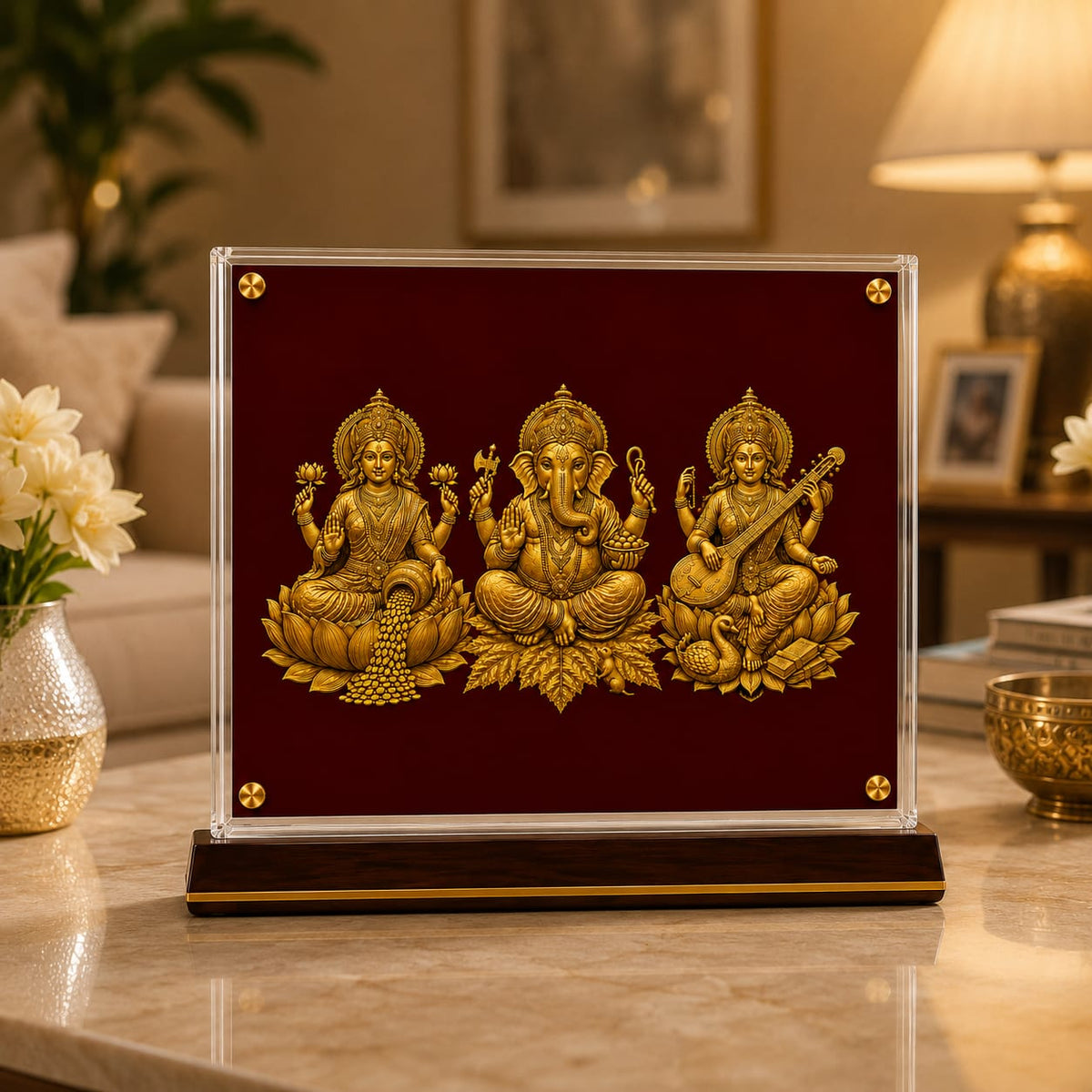 Divine Trinity Golden Idols Showpiece